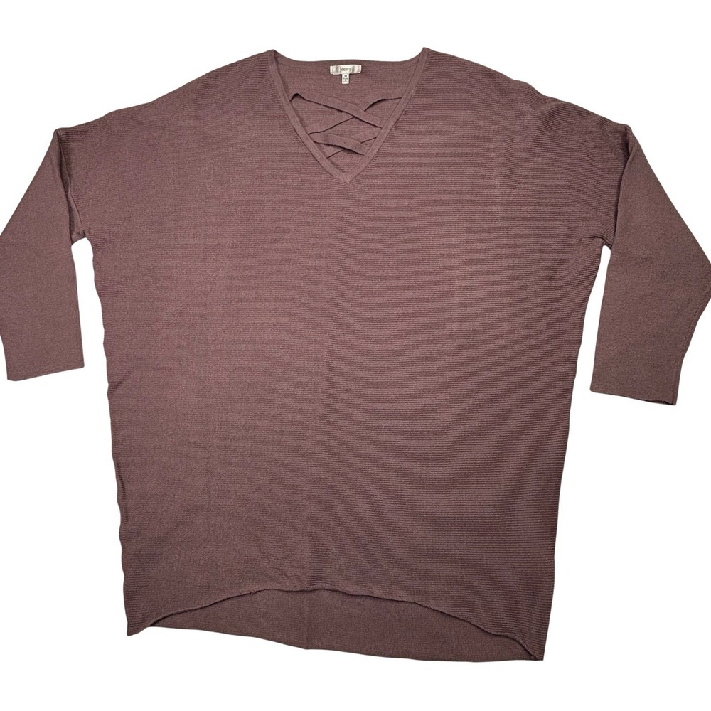 Jodifl Criss Cross V Neck Tunic Sweater Women's M Oversized‎ Mauve Ribbed Knit